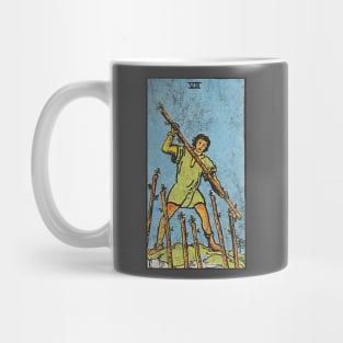 Seven of wands tarot card (distressed) Mug